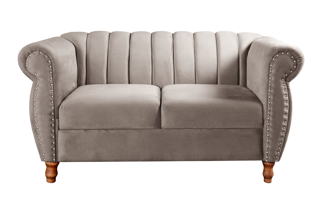 Sofá 2 Lugares Chesterfield Sofá Realeza Vintage - Veludo Capuccino