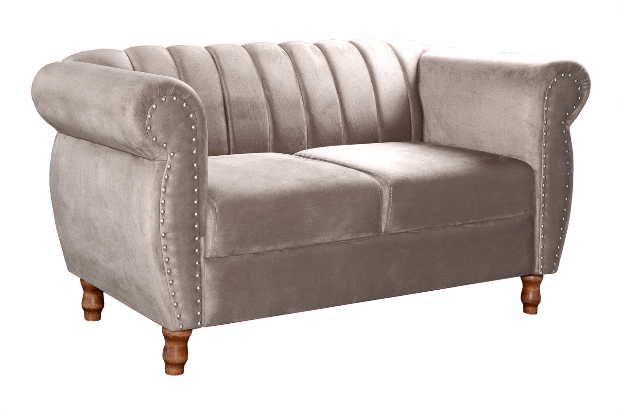 Sofá 2 Lugares Chesterfield Sofá Realeza Vintage - Veludo Capuccino