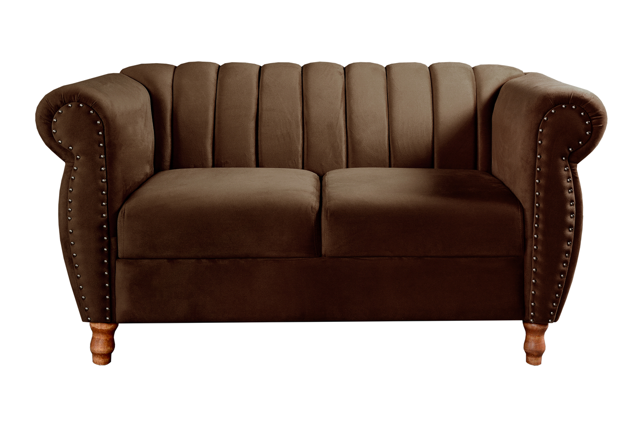 Sofá 2 Lugares Chesterfield Sofá Realeza Vintage - Veludo Marrom