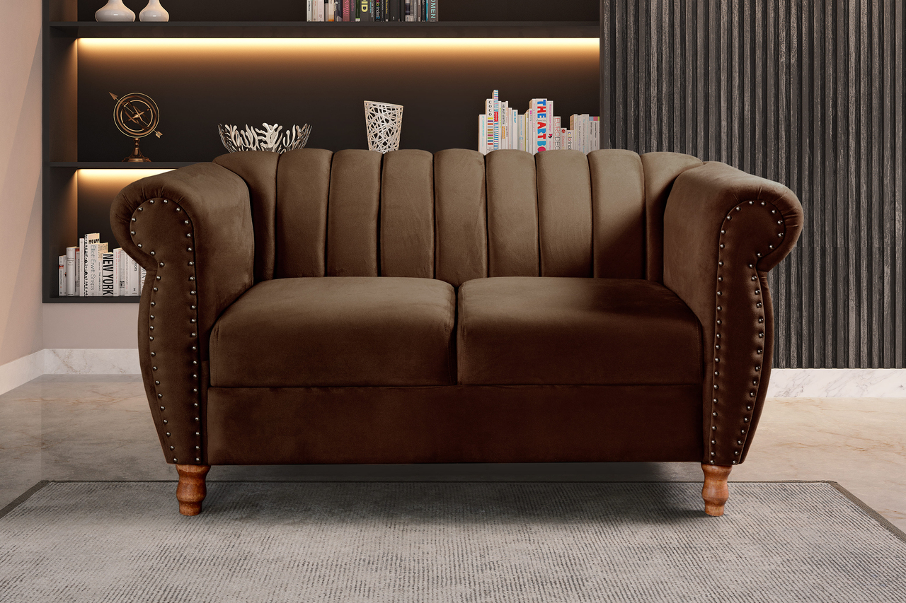 Sofá 2 Lugares Chesterfield Sofá Realeza Vintage - Veludo Marrom