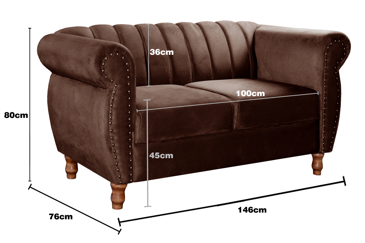 Sofá 2 Lugares Chesterfield Sofá Realeza Vintage - Veludo Marrom