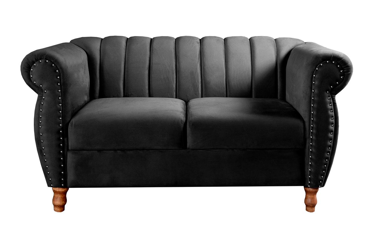 Sofá 2 Lugares Chesterfield Sofá Realeza Vintage - Veludo Preto