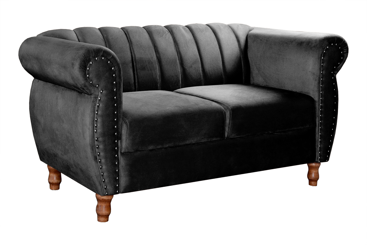 Sofá 2 Lugares Chesterfield Sofá Realeza Vintage - Veludo Preto