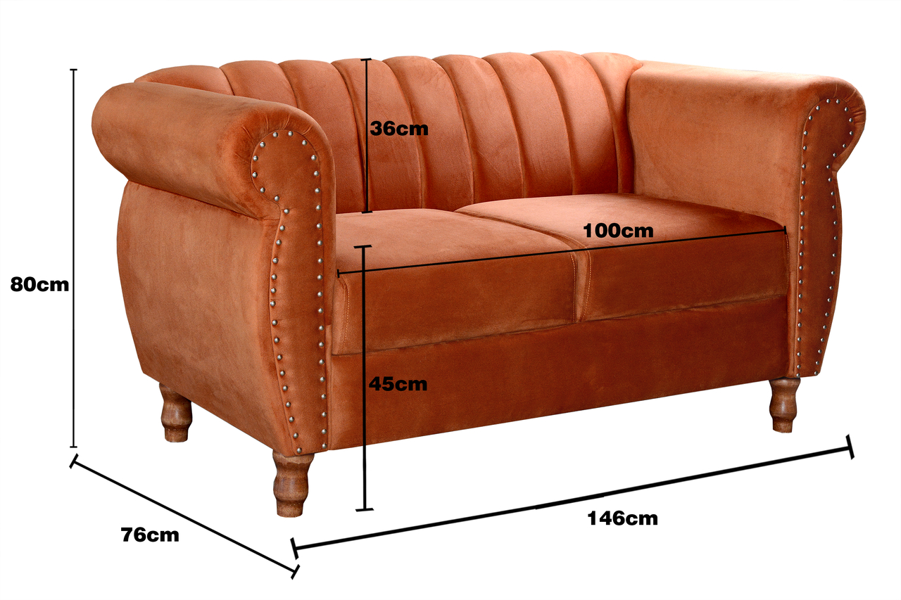 Sofá 2 Lugares Chesterfield Sofá Realeza Vintage - Veludo Terracota