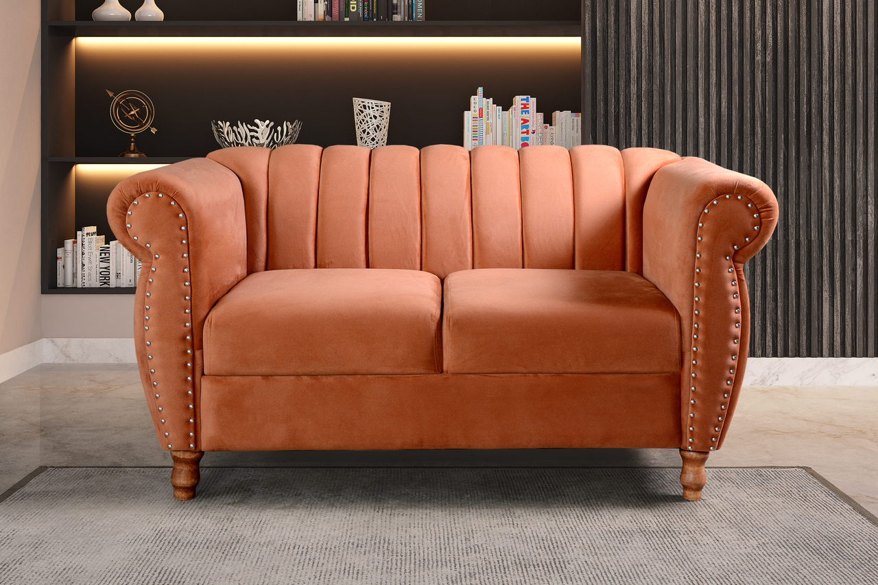 Sofá 2 Lugares Chesterfield Sofá Realeza Vintage - Veludo Terracota