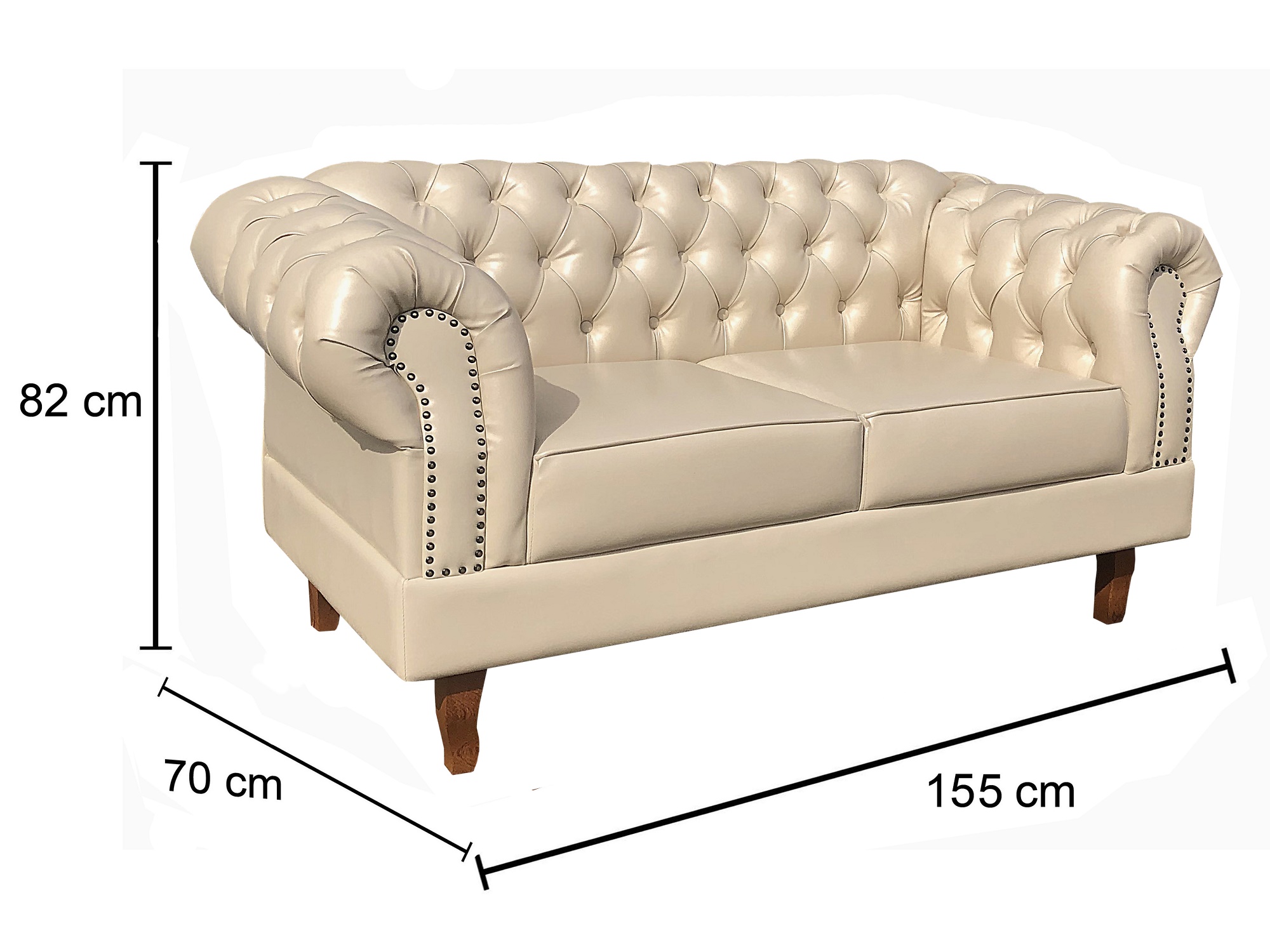 Sofá 2 Lugares Dom Pedro Chesterfield Capitonê Retrô - Couríssimo Bege