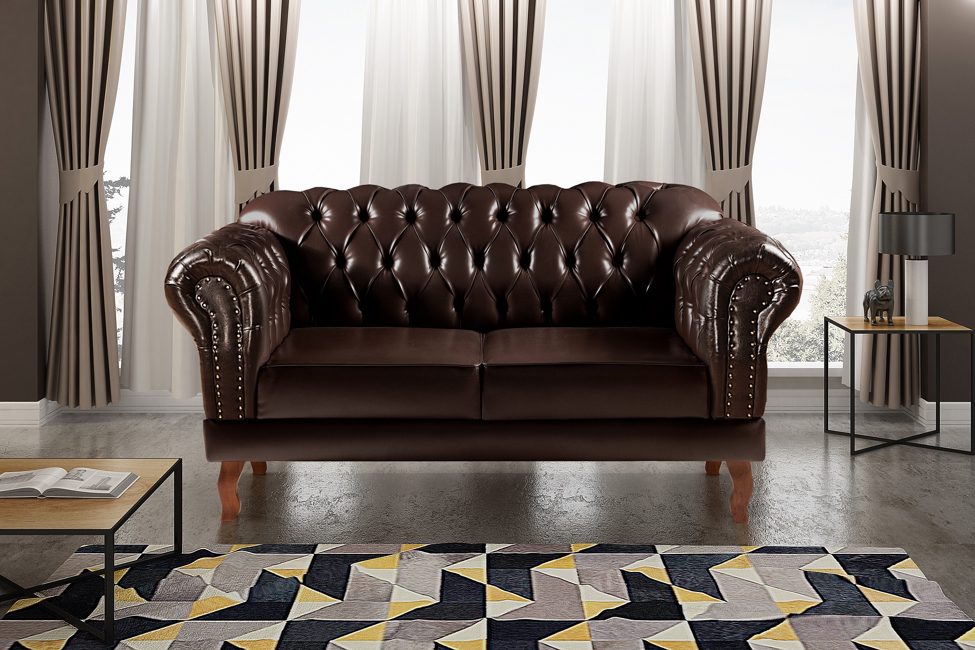 Sofá 2 Lugares Dom Pedro Chesterfield Capitonê Retrô - Couríssimo Café