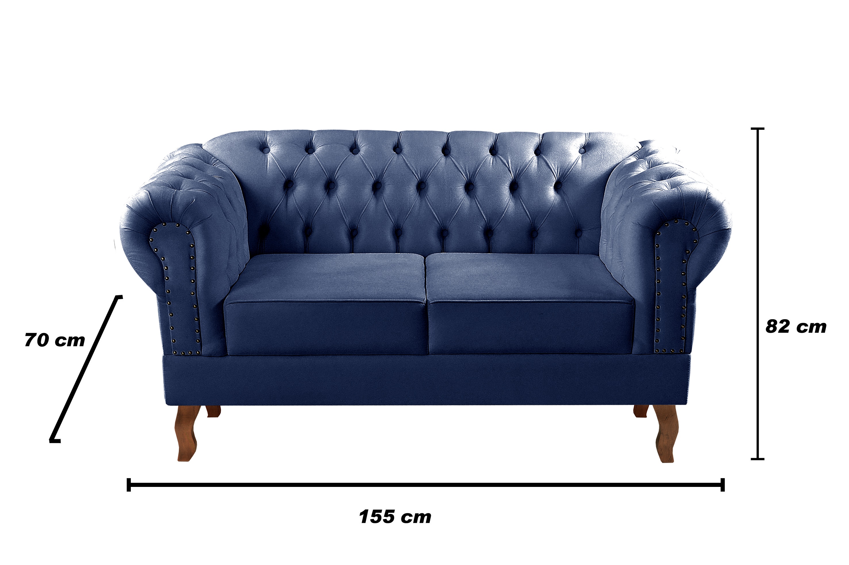 Sofá 2 Lugares Dom Pedro Chesterfield Capitonê Retrô - Suede Azul Marinho