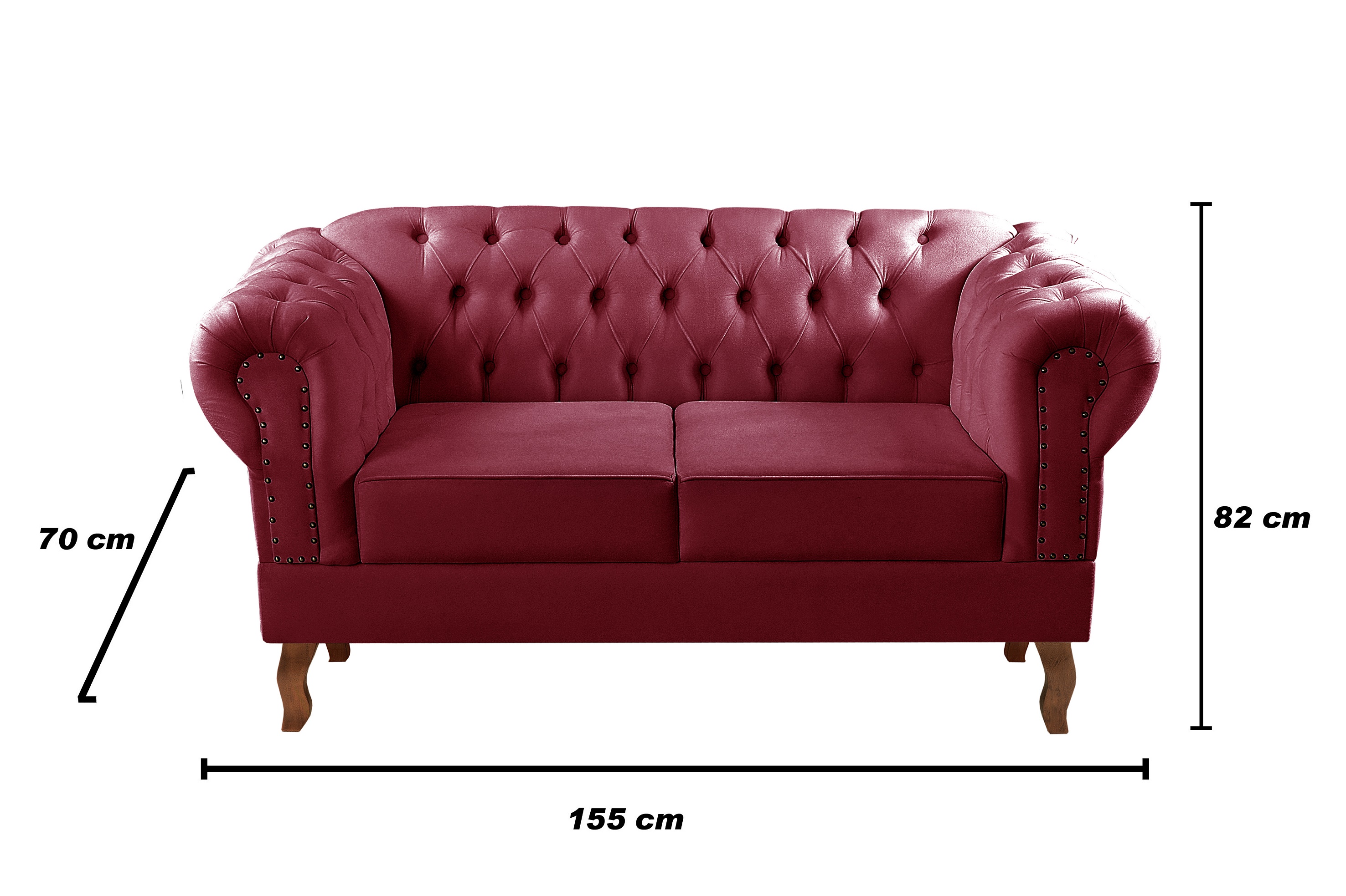 Sofá 2 Lugares Dom Pedro Chesterfield Capitonê Retrô - Suede Bordô