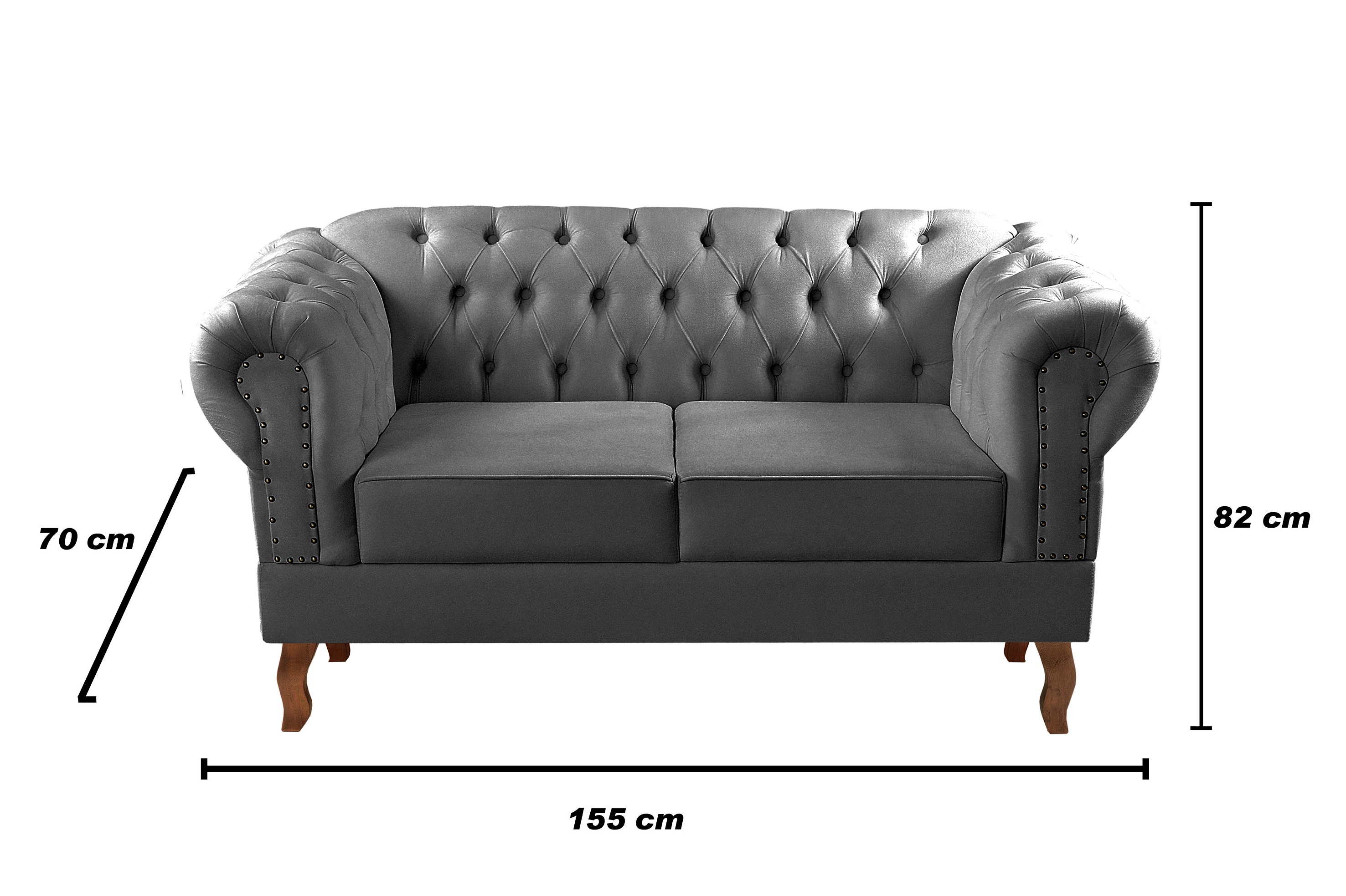 Sofá 2 Lugares Dom Pedro Chesterfield Capitonê Retrô - Suede Cinza