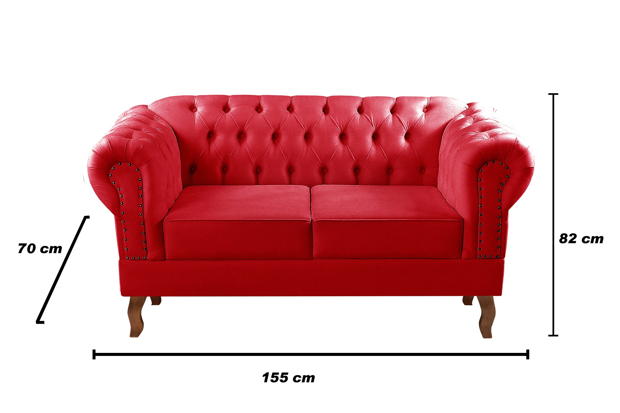 Sofá 2 Lugares Dom Pedro Chesterfield Capitonê Retrô - Suede Vermelho