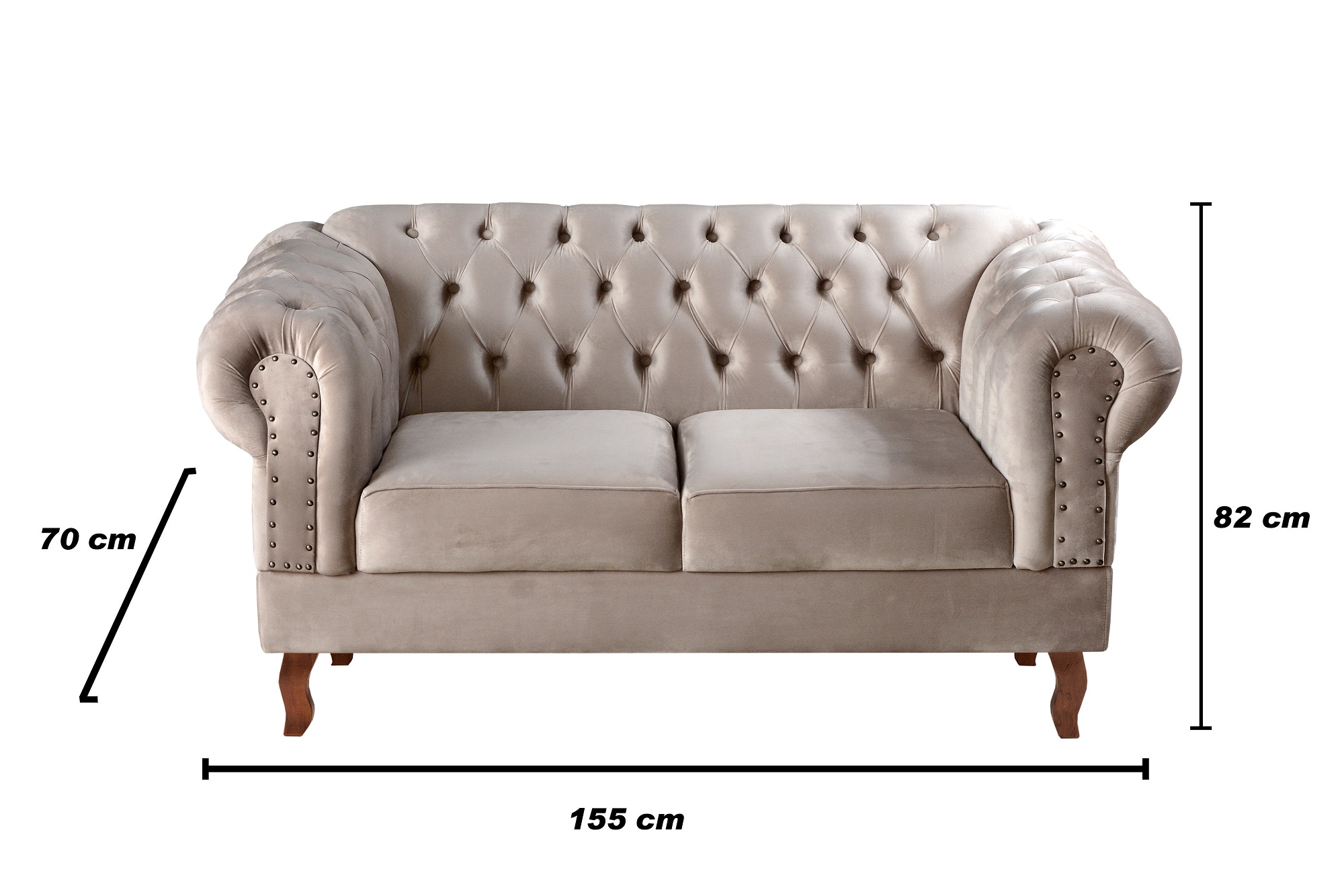 Sofá 2 Lugares Dom Pedro Chesterfield Capitonê Retrô - Veludo Capuccino