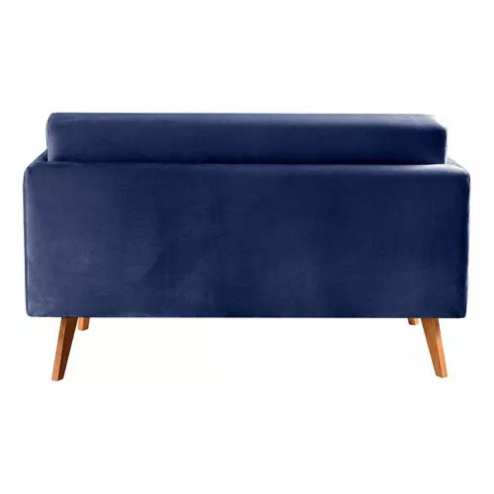 Sofá 2 Lugares Luma Suede Azul Marinho com Pés em Madeira 1,40M