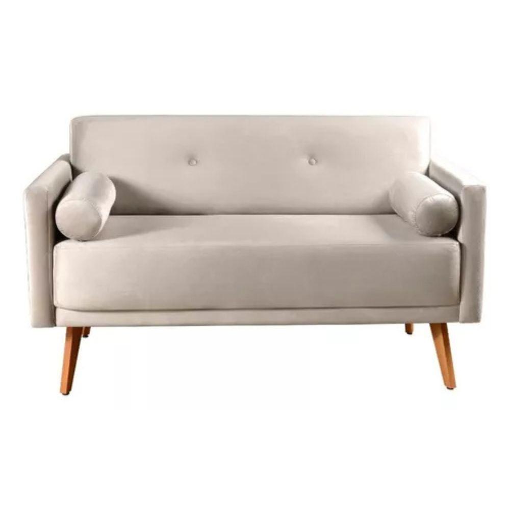 Sofá 2 Lugares Luma Suede Bege com Pés em Madeira 1,40M