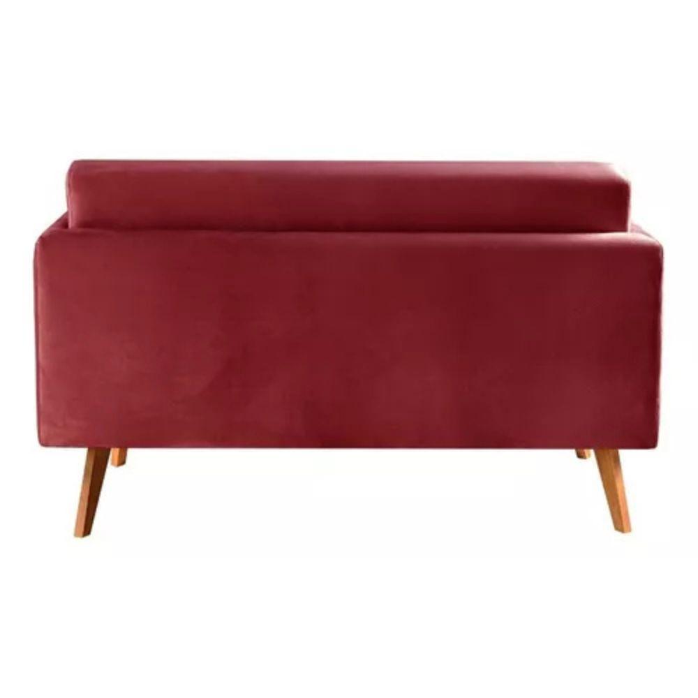 Sofá 2 Lugares Luma Suede Bordô com Pés em Madeira 1,40M