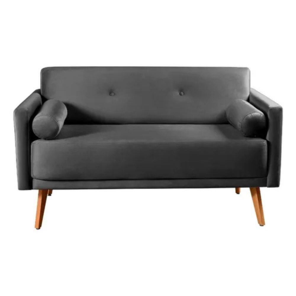 Sofá 2 Lugares Luma Suede Cinza Grafite com Pés em Madeira 1,40M