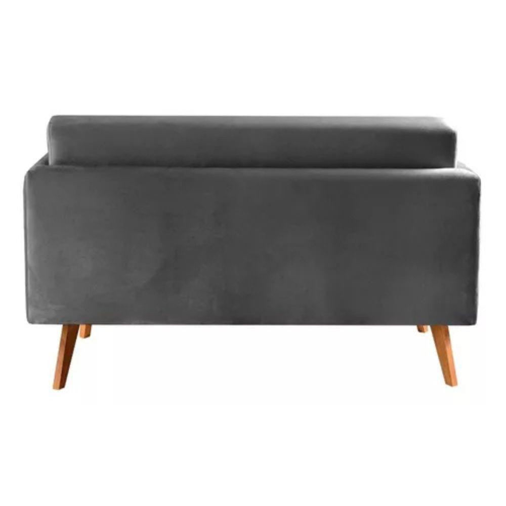 Sofá 2 Lugares Luma Suede Cinza Grafite com Pés em Madeira 1,40M