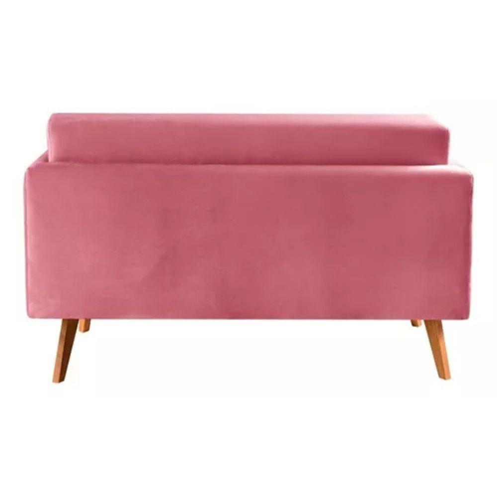 Sofá 2 Lugares Luma Suede Rosa com Pés em Madeira 1,40M