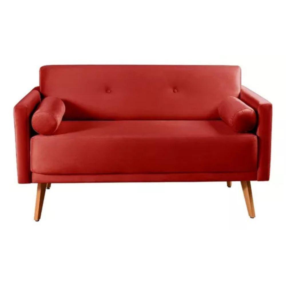 Sofá 2 Lugares Luma Suede Vermelho com Pés em Madeira 1,40M