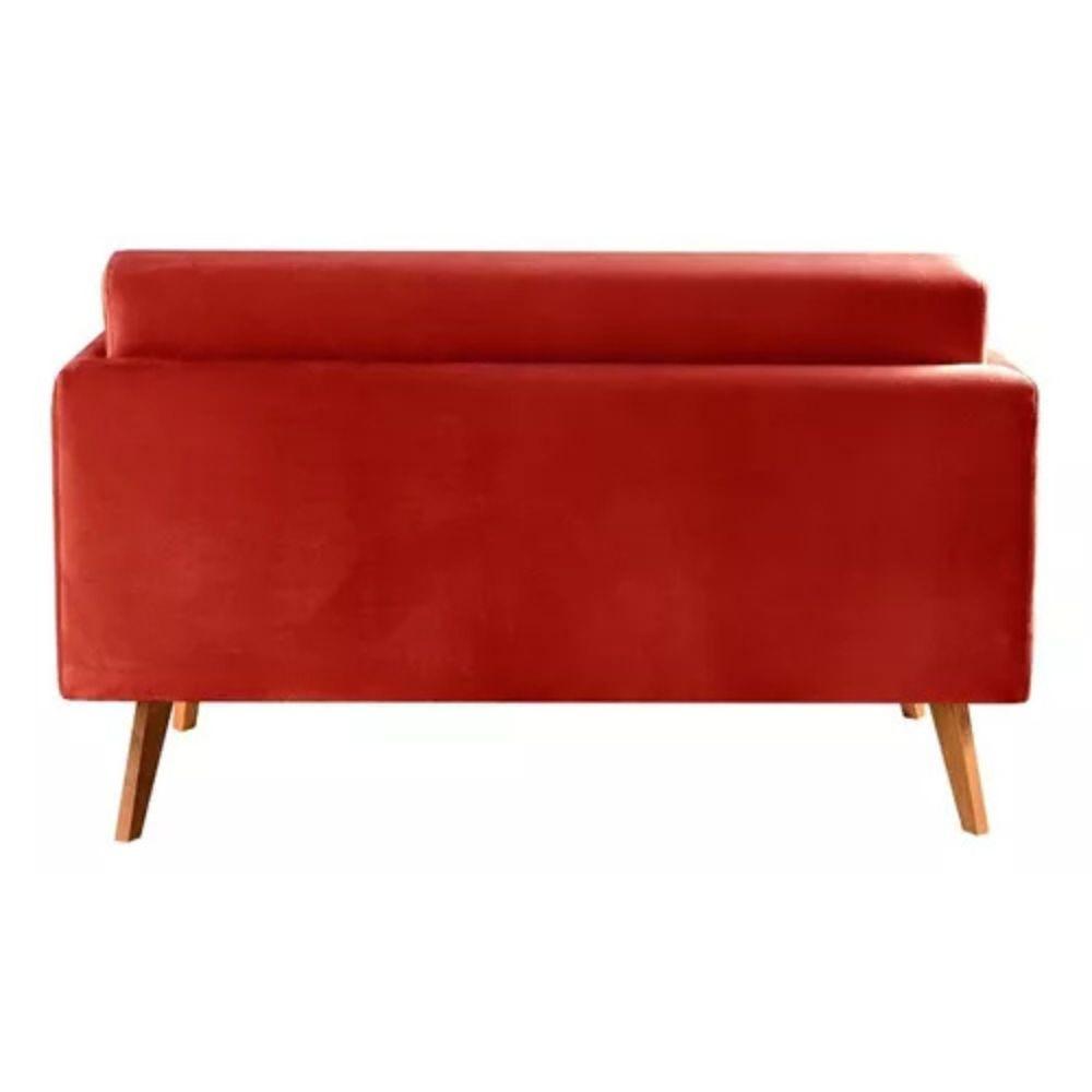 Sofá 2 Lugares Luma Suede Vermelho com Pés em Madeira 1,40M