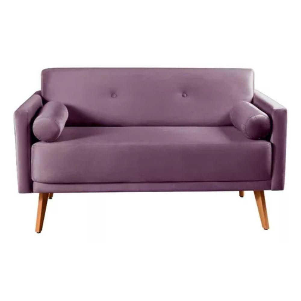 Sofá 2 Lugares Luma Veludo Roxo com Pés em Madeira 1,40M