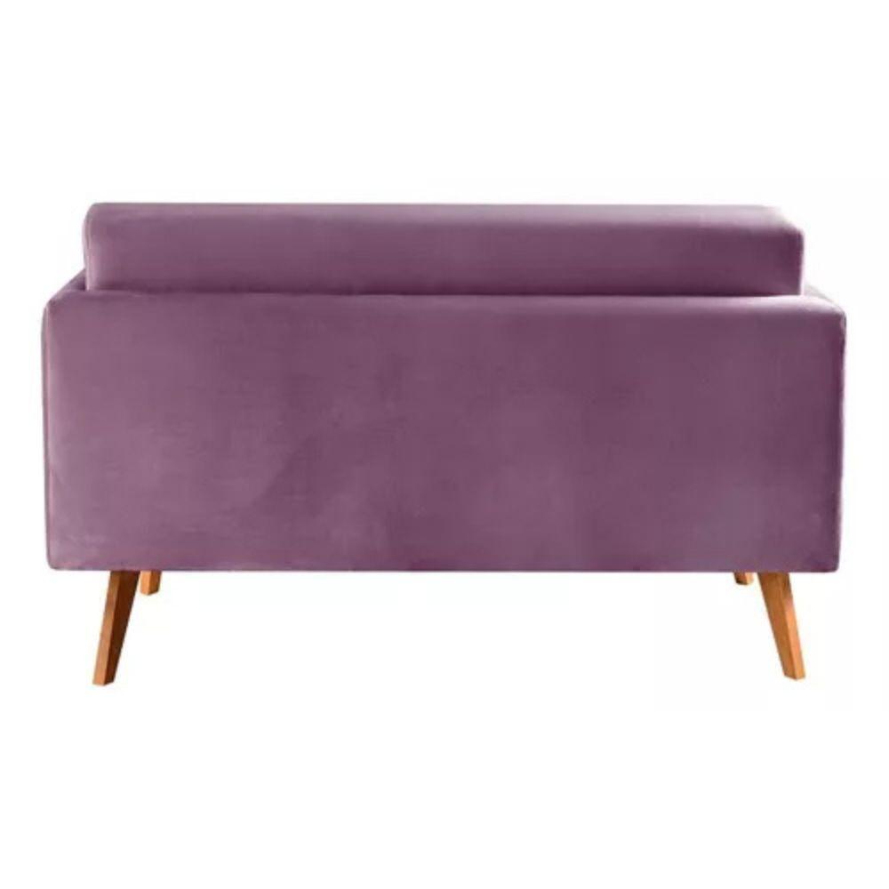 Sofá 2 Lugares Luma Veludo Roxo com Pés em Madeira 1,40M
