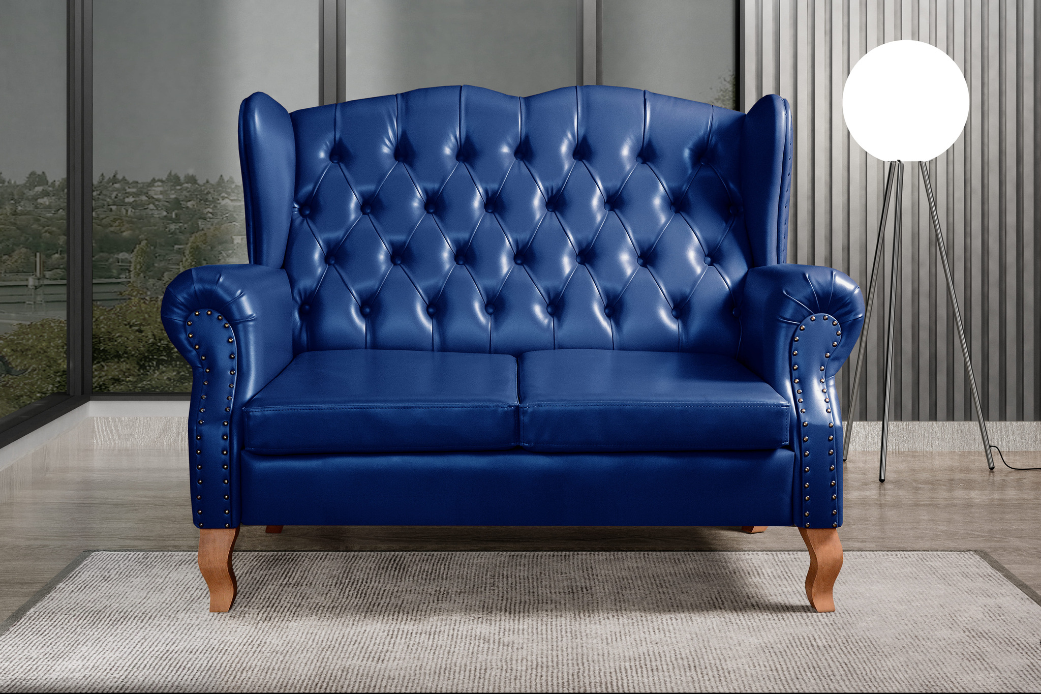Sofá 2 lugares Imperador Chesterfield Sofá Vintage Capitonê - Couríssimo Azul