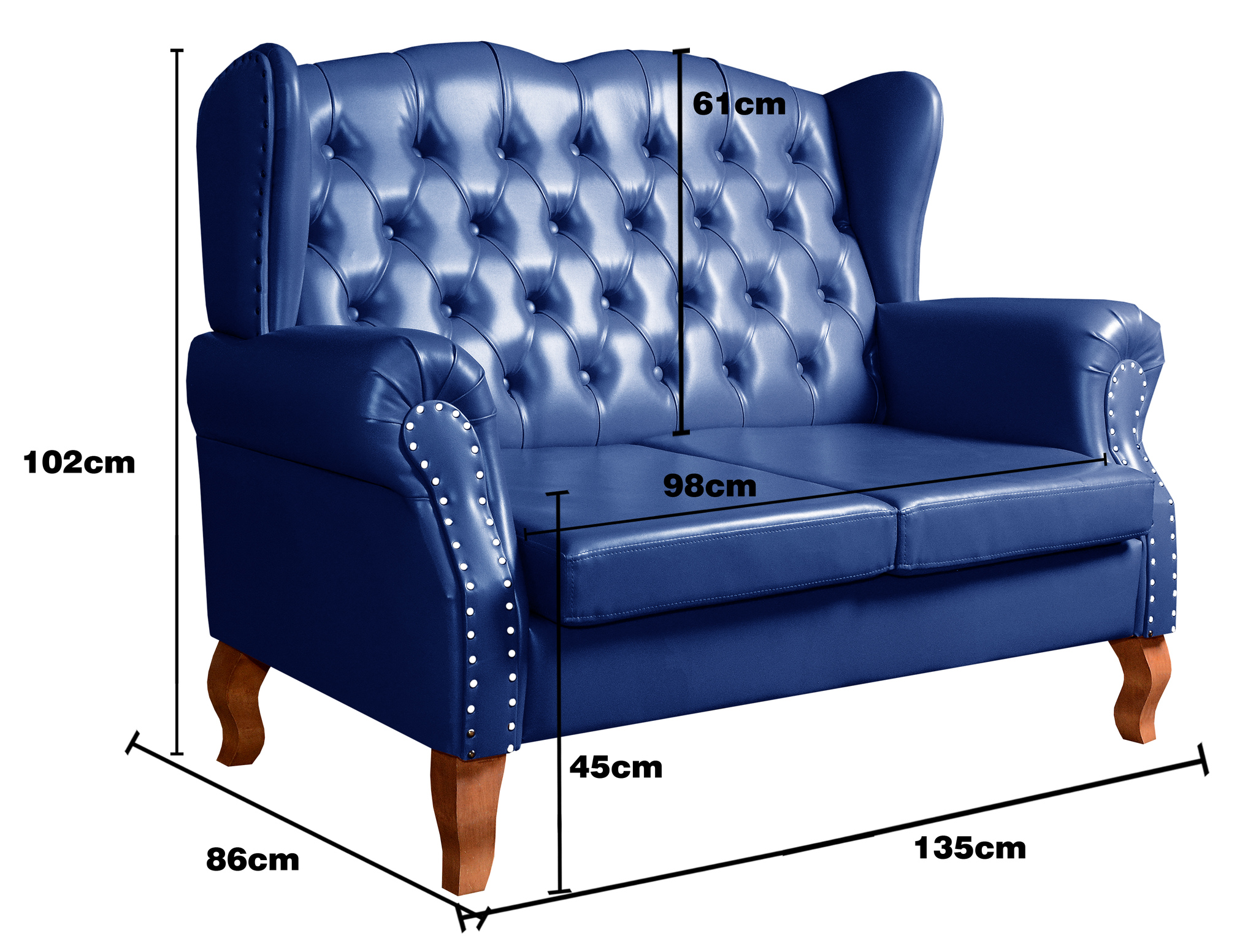 Sofá 2 lugares Imperador Chesterfield Sofá Vintage Capitonê - Couríssimo Azul