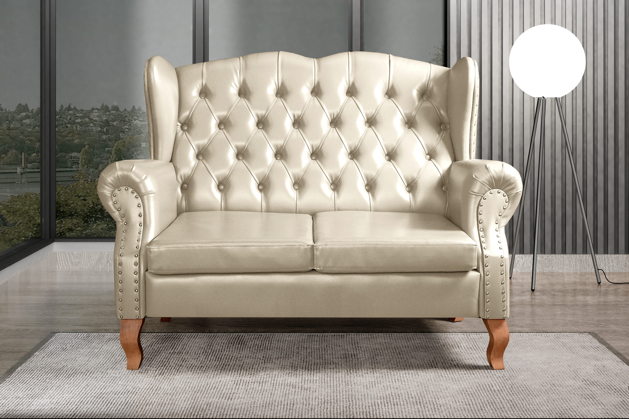 Sofá 2 lugares Imperador Chesterfield Sofá Vintage Capitonê - Couríssimo Bege