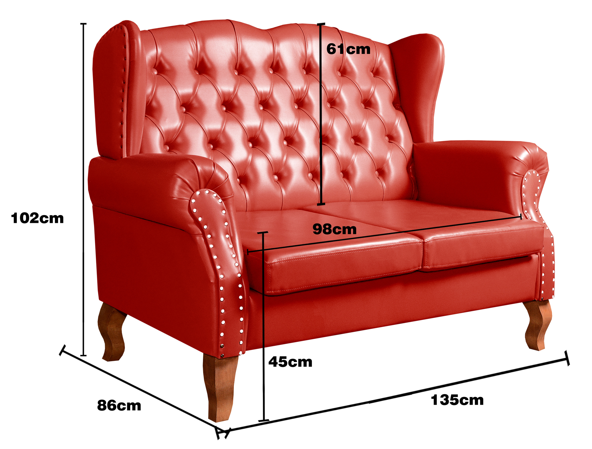 Sofá 2 lugares Imperador Chesterfield Sofá Vintage Capitonê - Couríssimo Vermelho