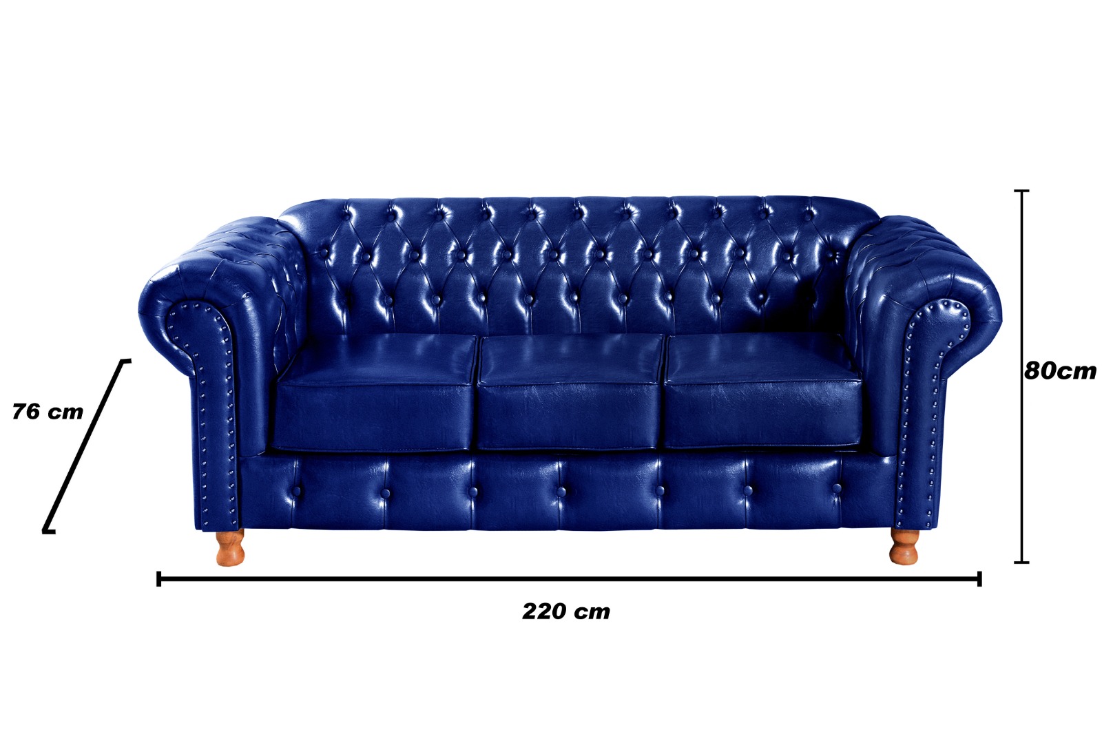 Sofá 3 Lugares Chesterfield Capitonê Luís Xv Confortável - Couríssimo Azul