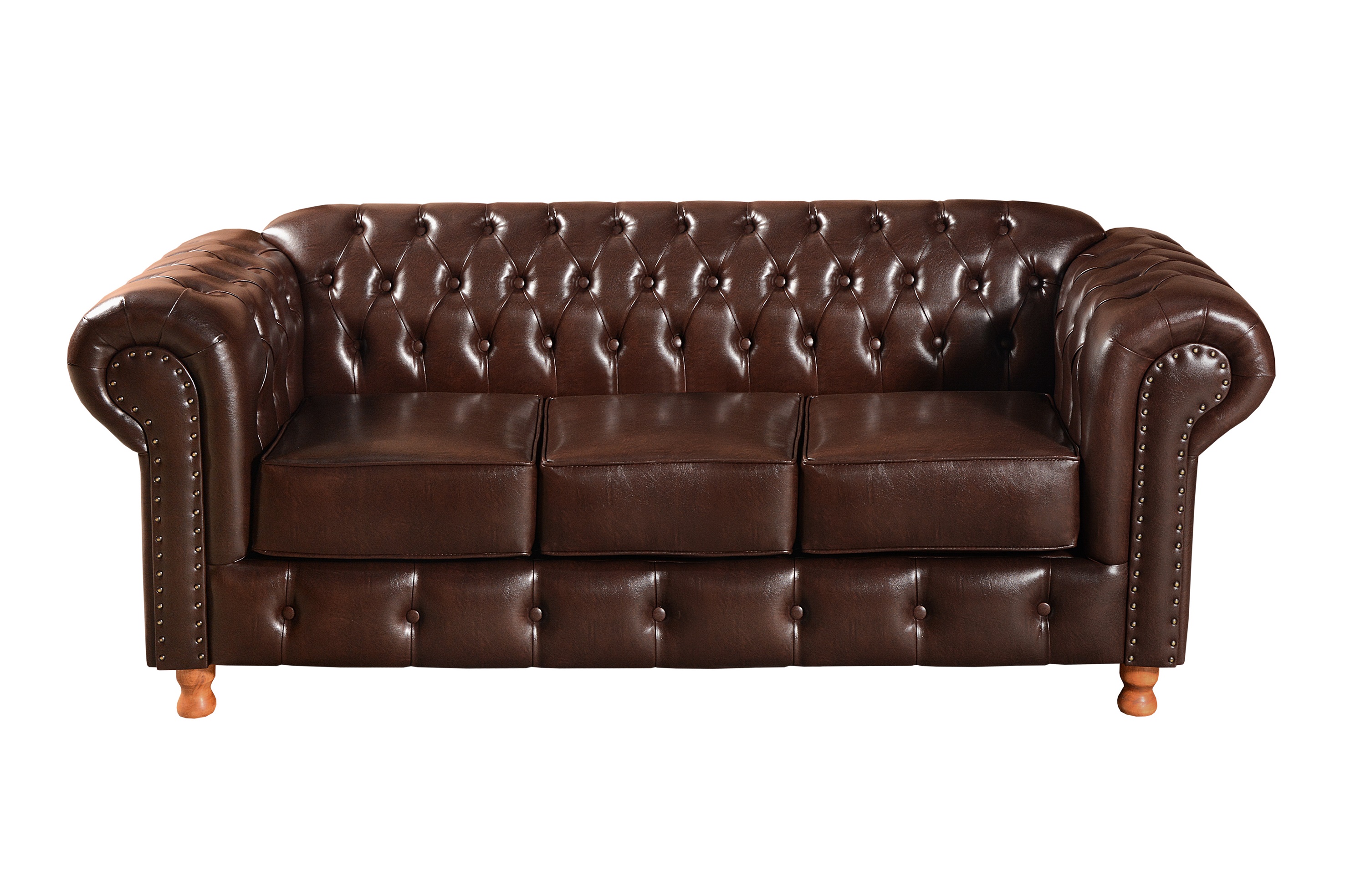 Sofá 3 Lugares Chesterfield Capitonê Luís Xv Confortável - Couríssimo Café