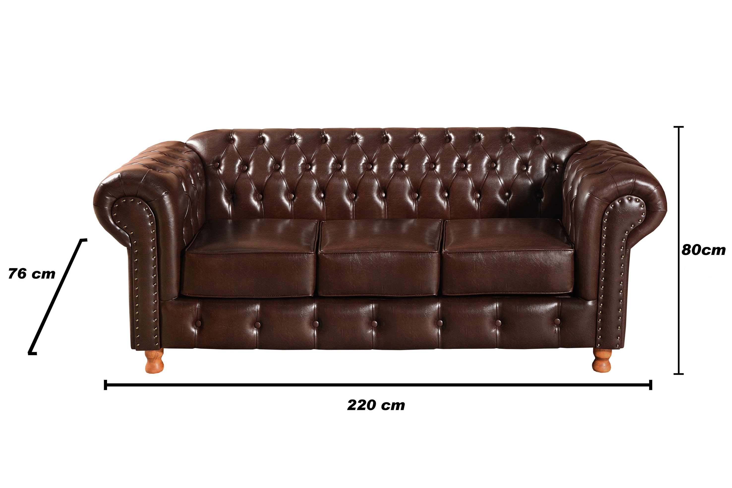 Sofá 3 Lugares Chesterfield Capitonê Luís Xv Confortável - Couríssimo Café