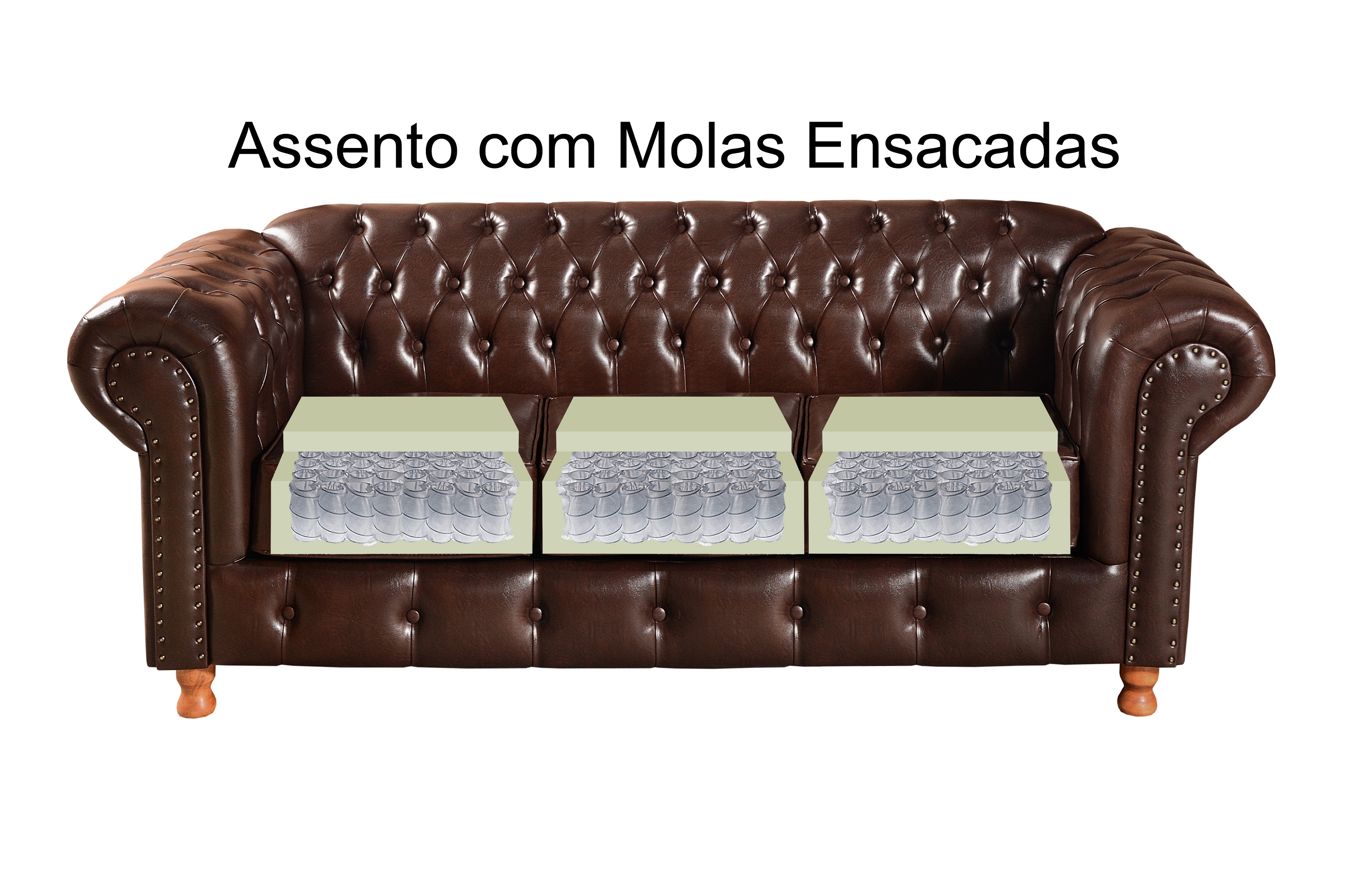Sofá 3 Lugares Chesterfield Capitonê Luís Xv Confortável - Couríssimo Café