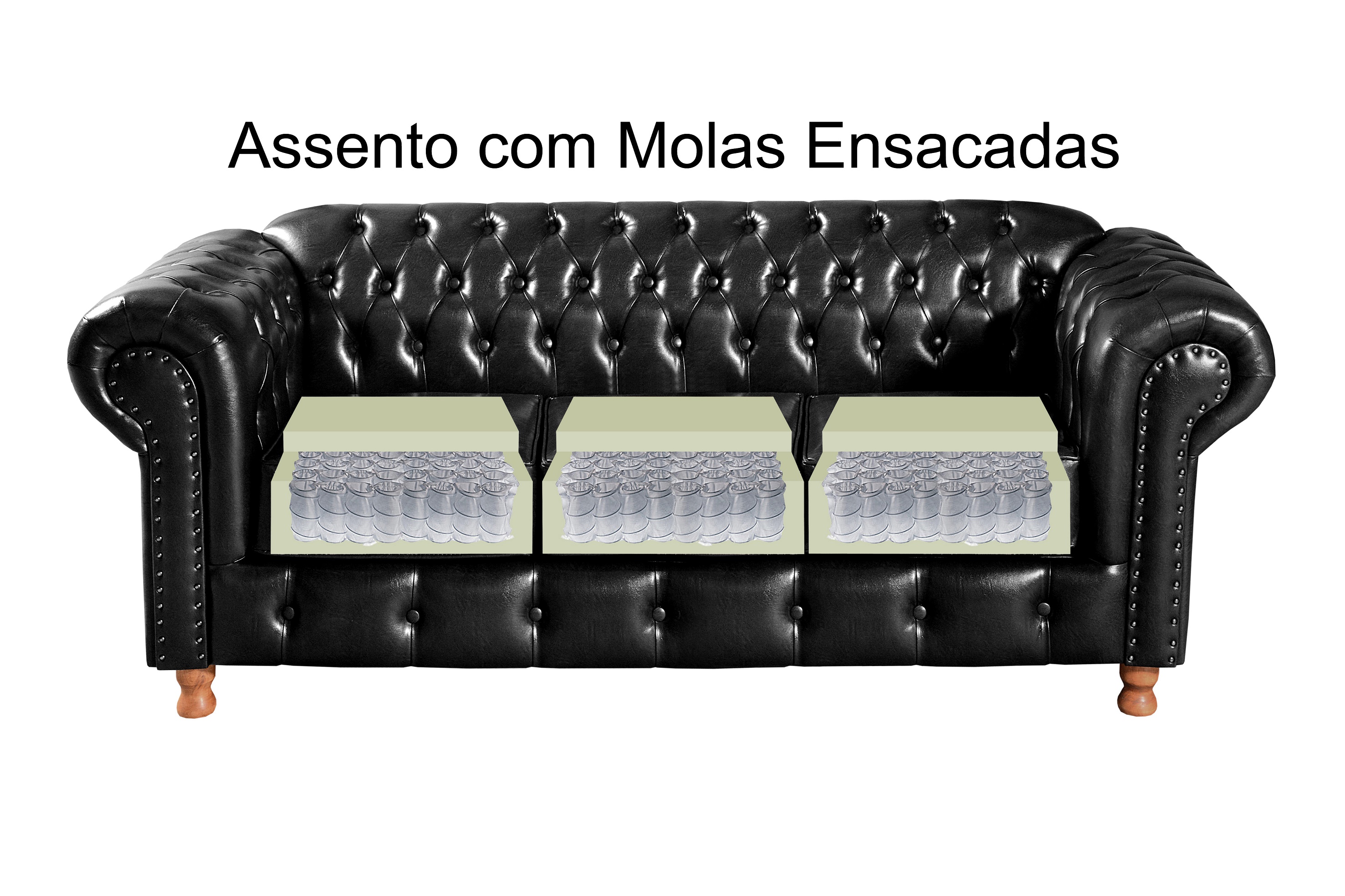 Sofá 3 Lugares Chesterfield Capitonê Luís Xv Confortável - Couríssimo Preto