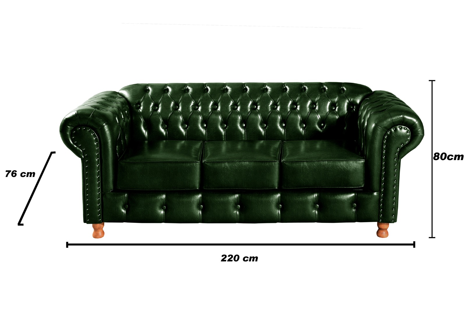 Sofá 3 Lugares Chesterfield Capitonê Luís Xv Confortável - Couríssimo Verde
