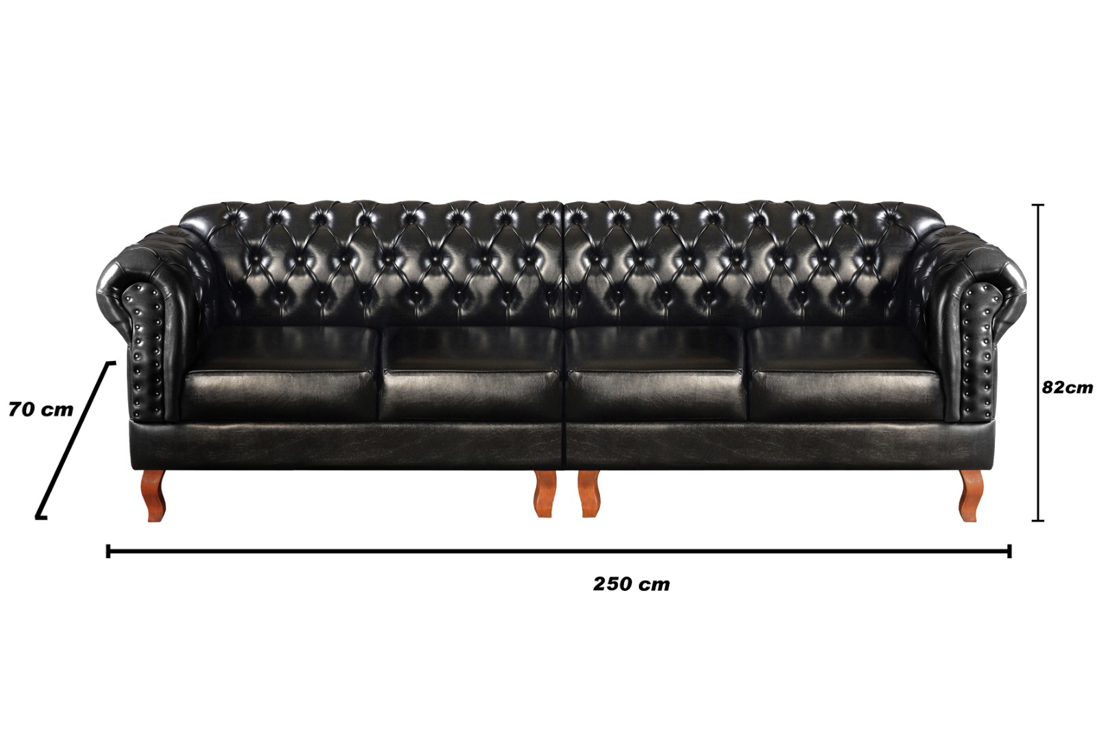 Sofá 4 Lugares Bipartido  E 2 Poltronas Chesterfield Capitonê Dom Pedro - Couríssimo Preto