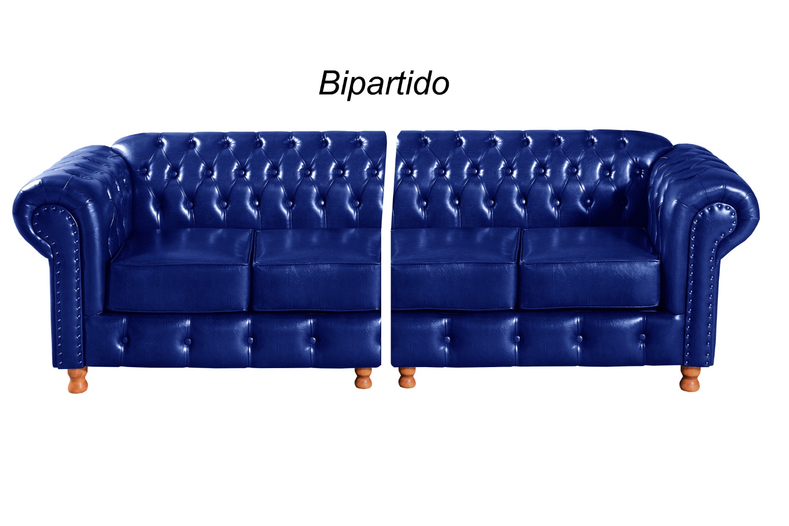 Sofá Bipartido 4 Lugares E  Poltrona Chesterfield Capitonê Luís Xv - Couríssimo Azul