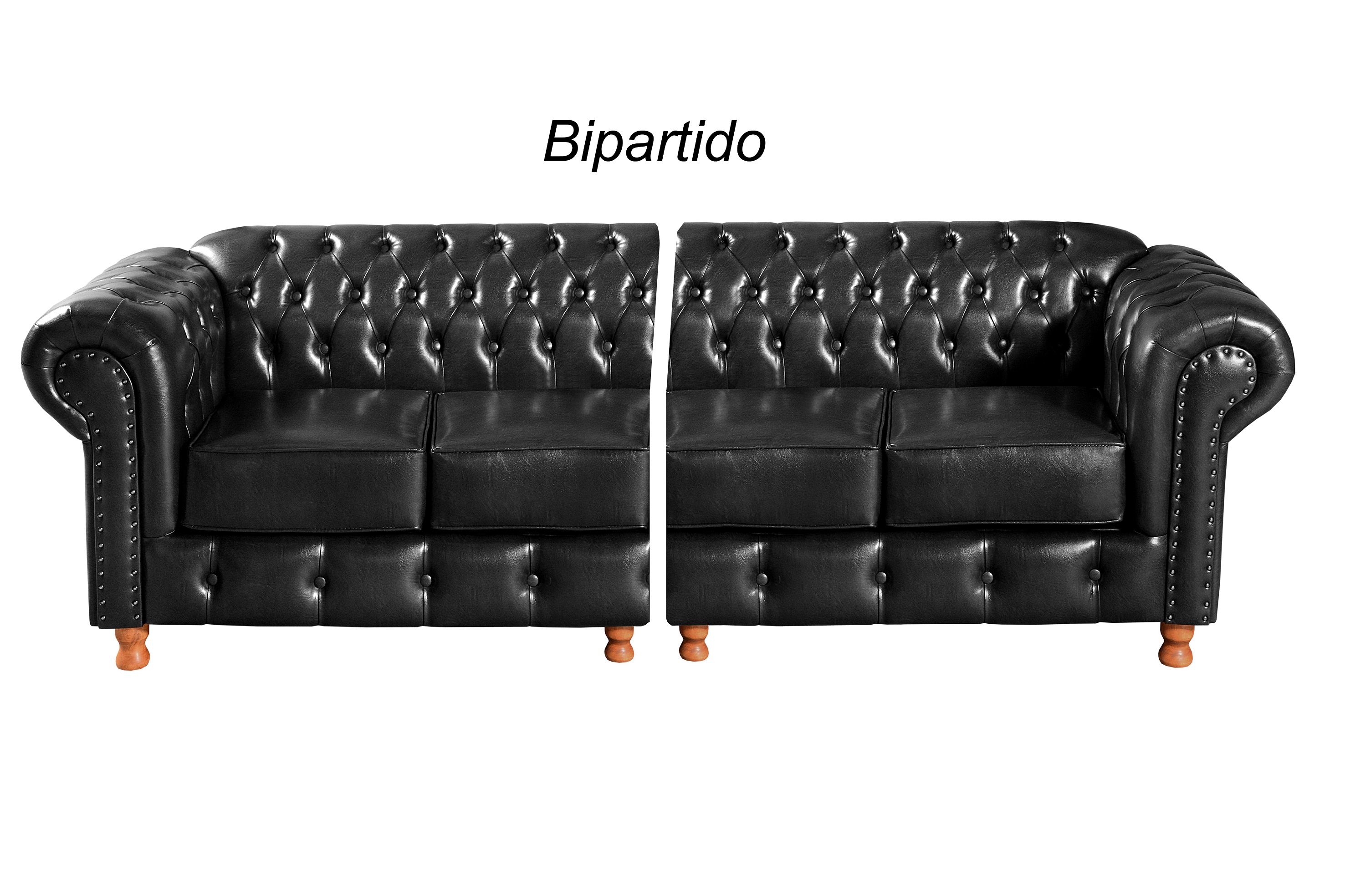 Sofá Bipartido 4 Lugares E 2 Poltronas Chesterfield Capitonê Luís Xv - Couríssimo Preto