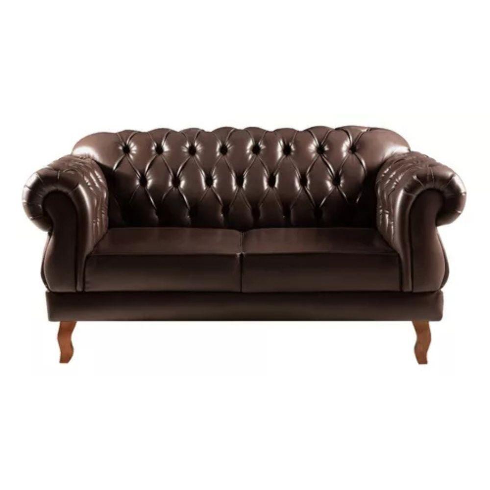 Sofá Chesterfield 2 Lugares Duquesa Vintage Retrô Capitonê Couro Marrom