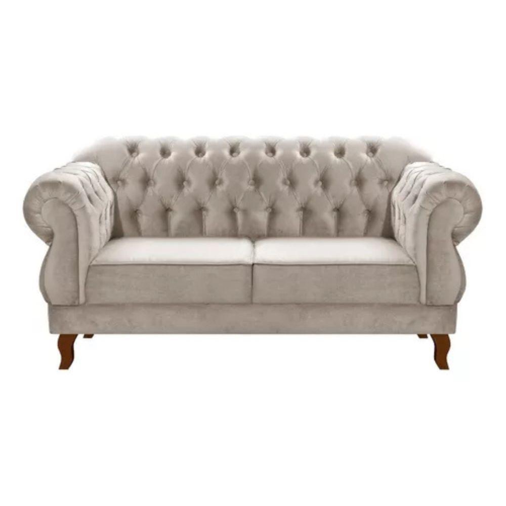 Sofá Chesterfield 2 Lugares Duquesa Vintage Retrô Capitonê Suede Bege Claro