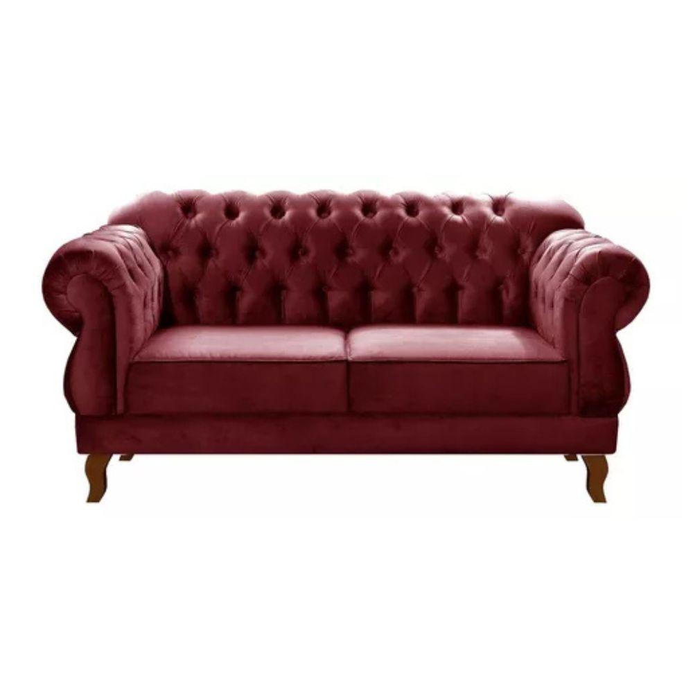 Sofá Chesterfield 2 Lugares Duquesa Vintage Retrô Capitonê Suede Bordô