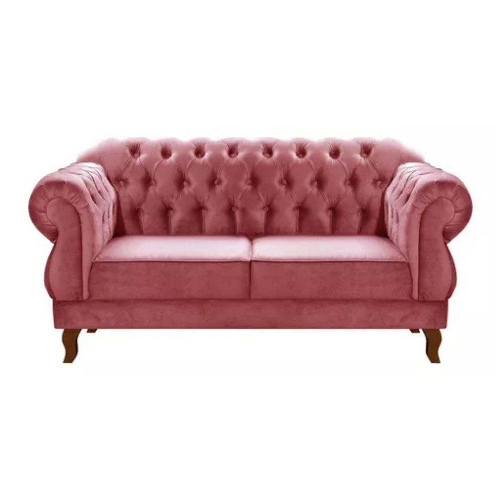 Sofá Chesterfield 2 Lugares Duquesa Vintage Retrô Capitonê Suede Rosa