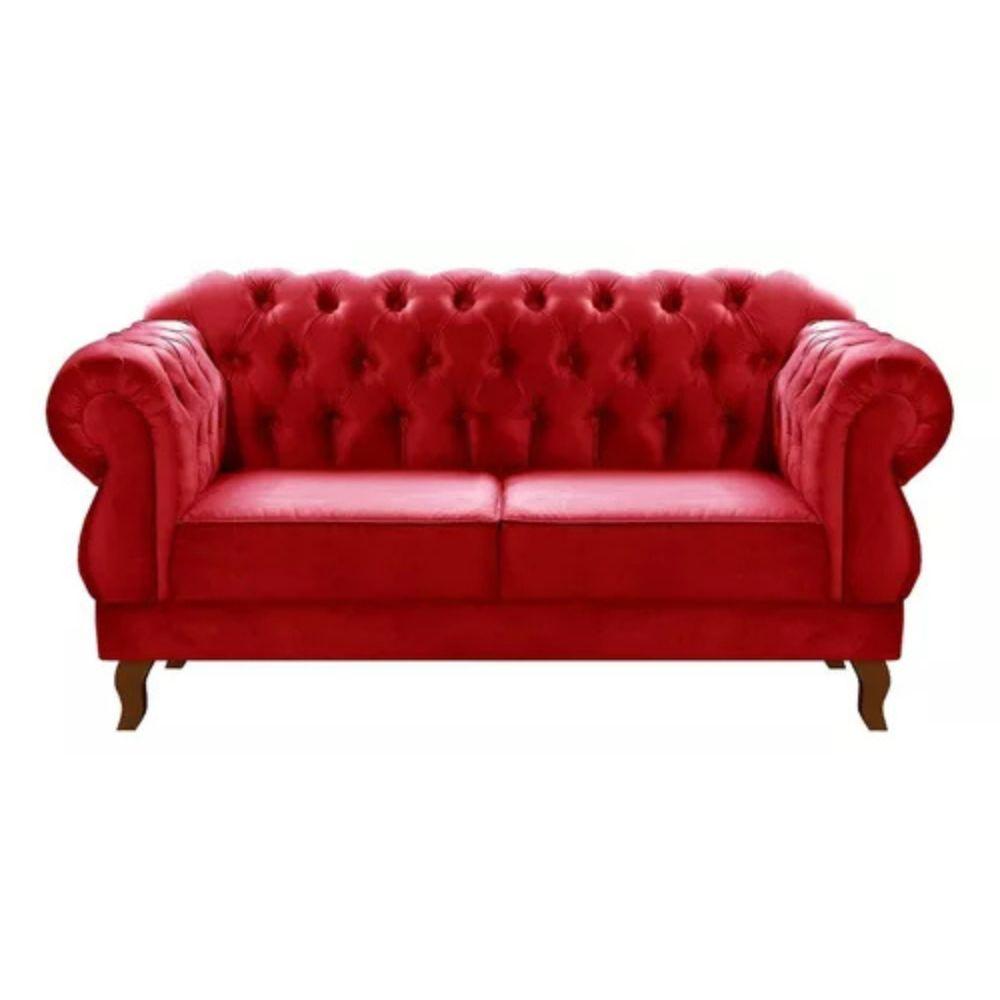 Sofá Chesterfield 2 Lugares Duquesa Vintage Retrô Capitonê Suede Vermelho