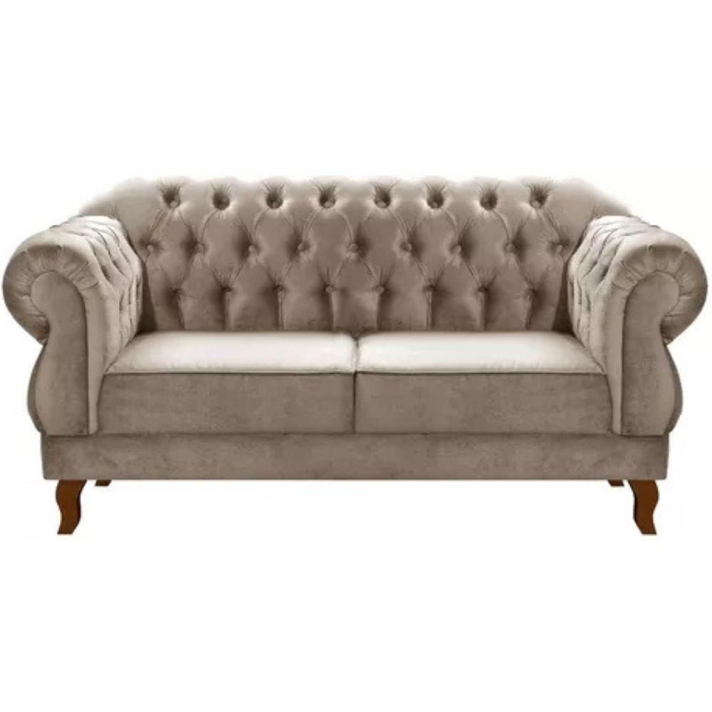 Sofá Chesterfield 2 Lugares Duquesa Vintage Retrô Capitonê Veludo Capuccino
