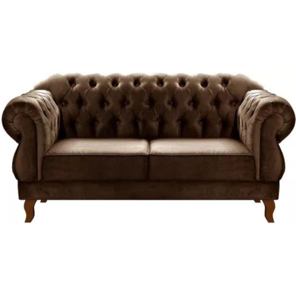Sofá Chesterfield 2 Lugares Duquesa Vintage Retrô Capitonê Veludo Marrom