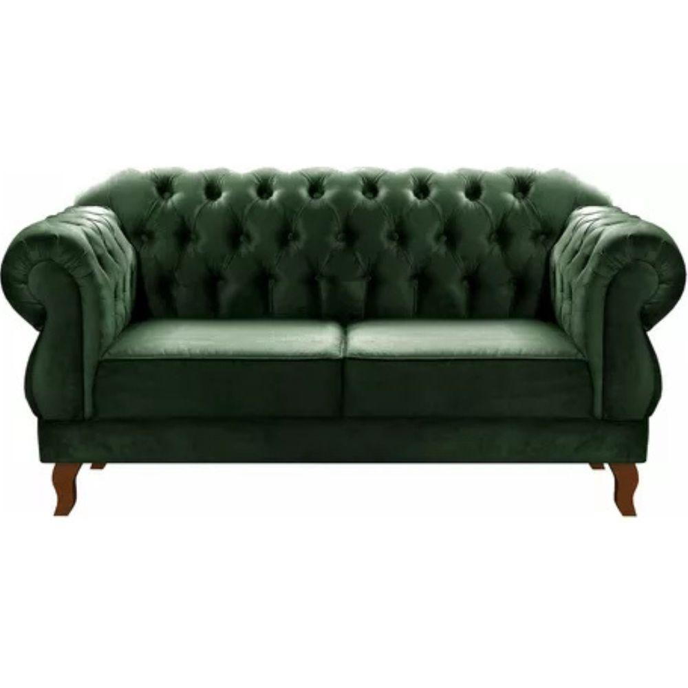 Sofá Chesterfield 2 Lugares Duquesa Vintage Retrô Capitonê Veludo Verde