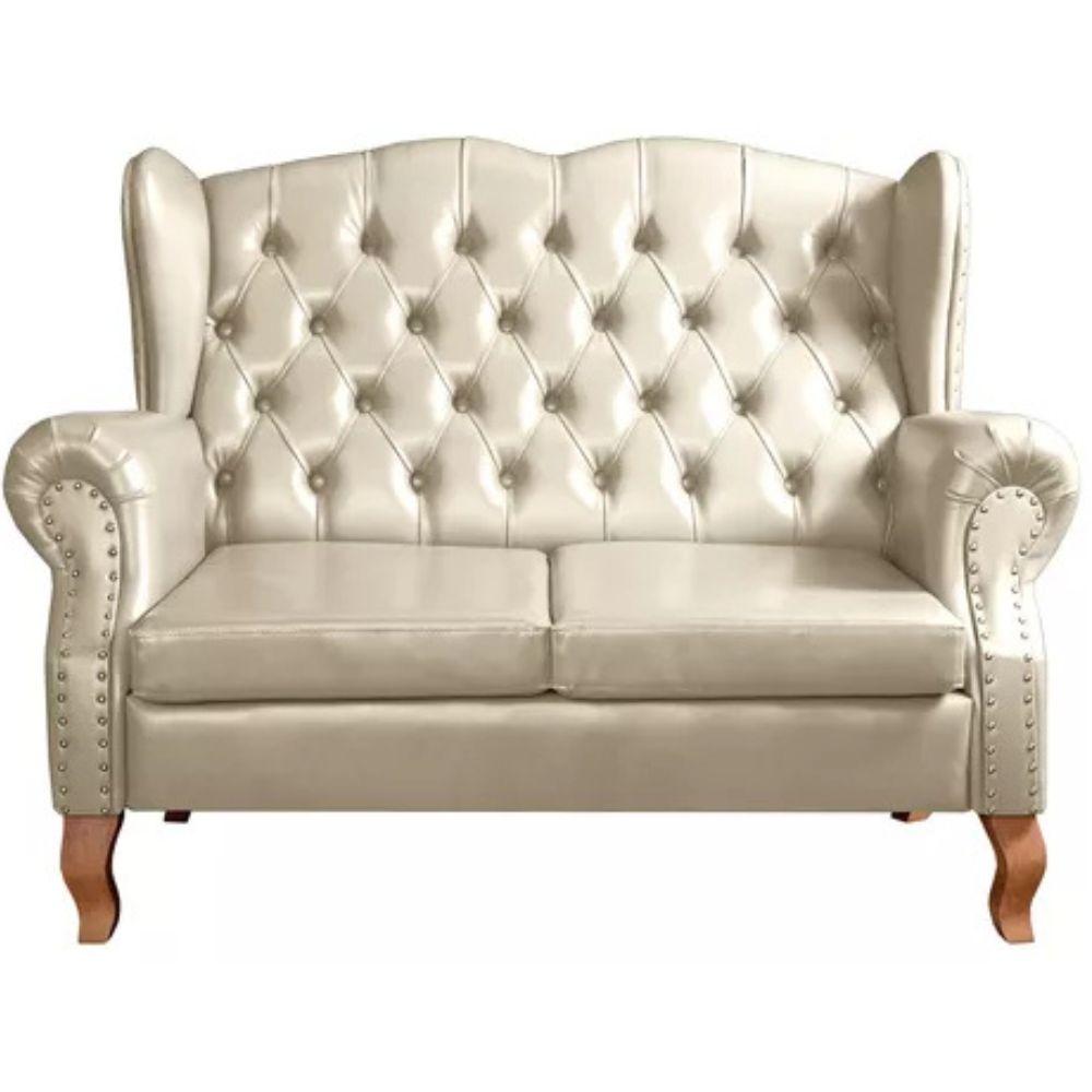 Sofá Chesterfield 2 Lugares Imperador Vintage Retrô Capitonê Couro Bege