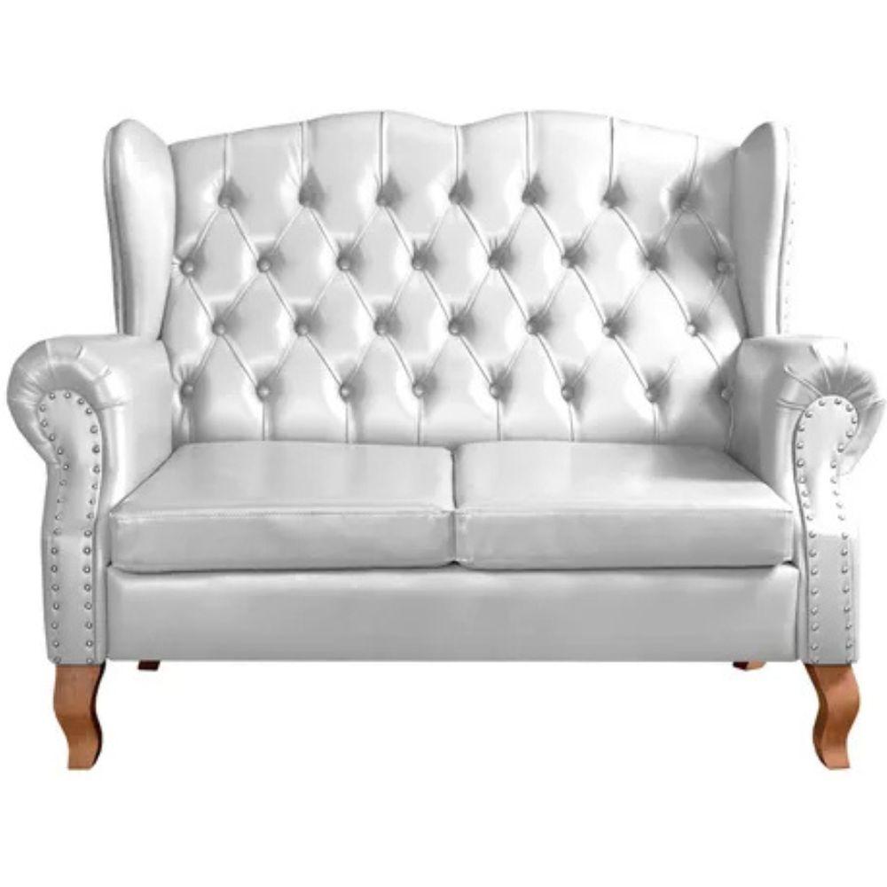 Sofá Chesterfield 2 Lugares Imperador Vintage Retrô Capitonê Couro Branco