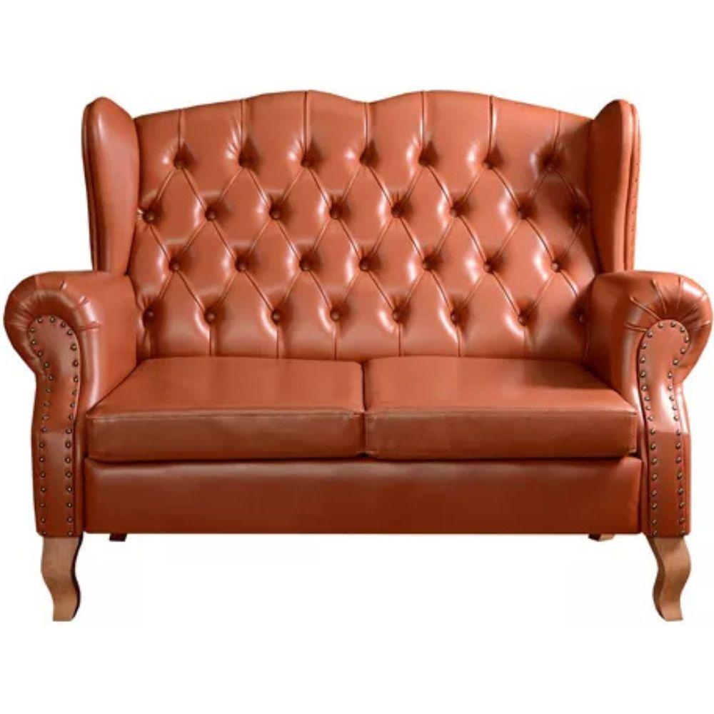 Sofá Chesterfield 2 Lugares Imperador Vintage Retrô Capitonê Couro Caramelo